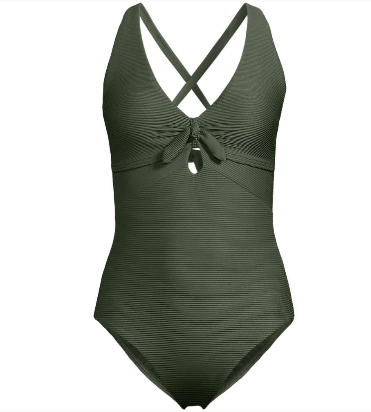 Women's Ribbed Knot Front One Piece Swimsuit