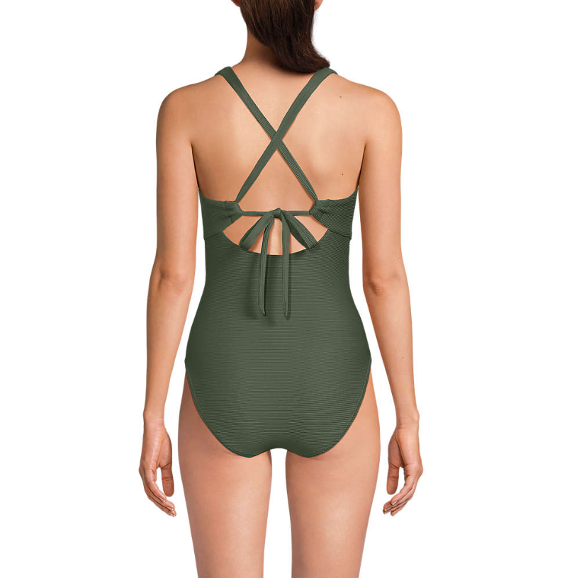 Women's Ribbed Knot Front One Piece Swimsuit